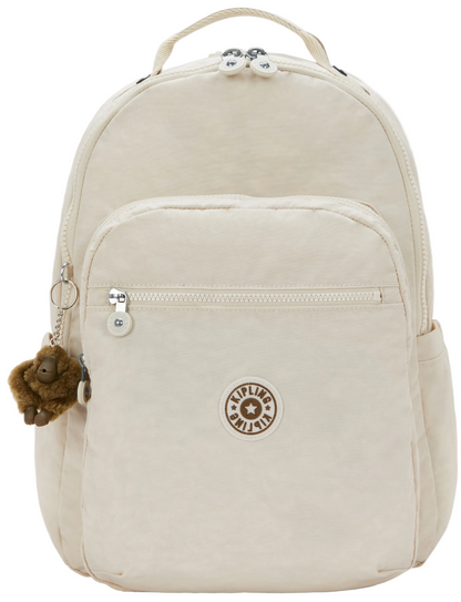 Kipling Seoul Lap backpack with laptop protection, Soft Sand, large - front view