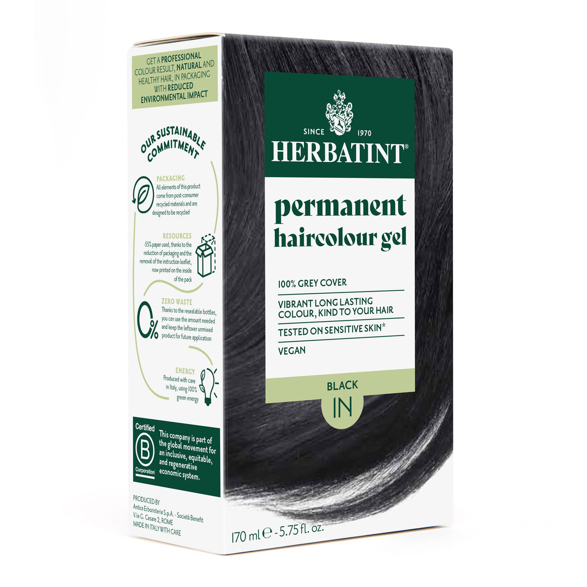 Herbatint 1N Black permanent haircolour gel 170ml pack
