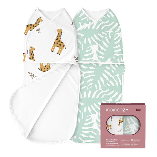 Momcozy - Swaddle Wraps | 0-3M, 2-Pack, Giraffe & Leaf