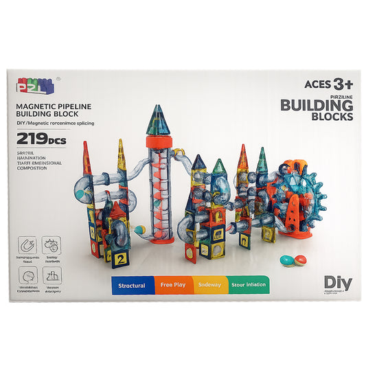 PLZ - Marble Run Magnetic Tiles Electric wheels with sound | 219pc