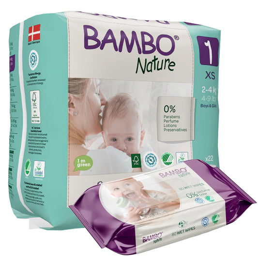 BAMBO Diapers Size 1 (2-4 kg), 22 Count + 80 Wipes Free