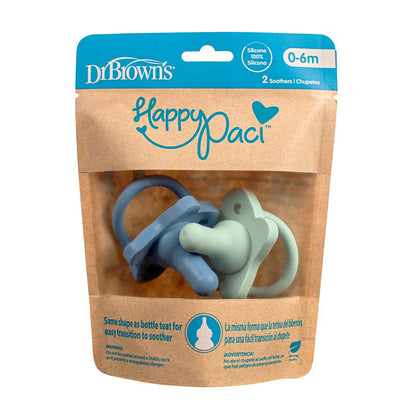 Dr. Brown's - HappyPaci Silicone Soother | 0-6m | Blue and Green | 2 Pack