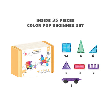 Clix-Tiles - Color Pop Beginner Set | Magnetic Tiles | 35 pcs