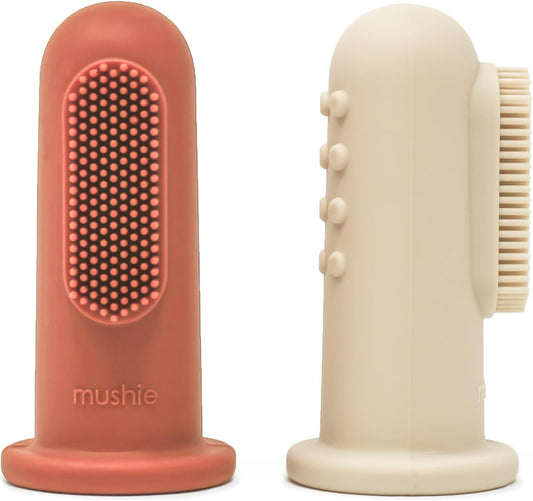 MUSHIE - Silicone Finger Toothbrush Set of 2 - Shifting Sand/Clay