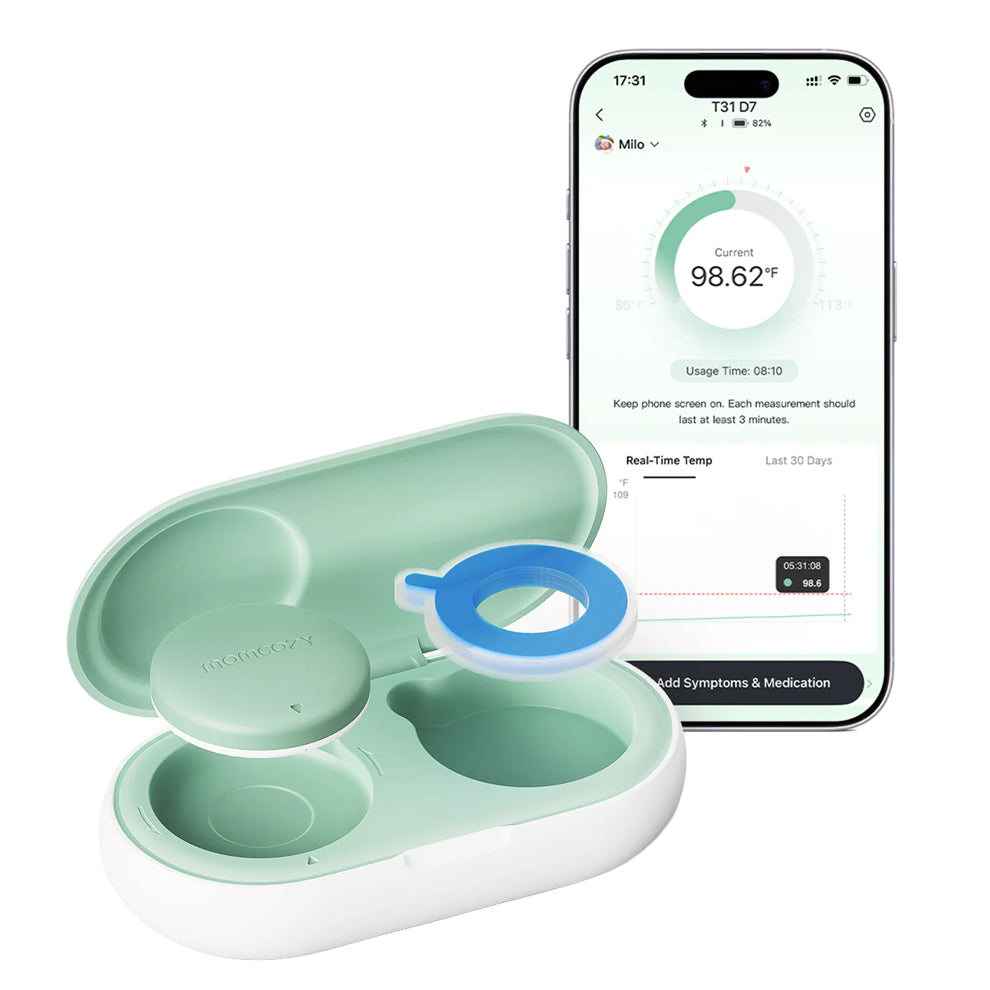 مومكوزي - ميزان حرارة ذكي للأطفال يُرتدى على الجسم | دقة طبية ومراقبة فورية عبر التطبيق