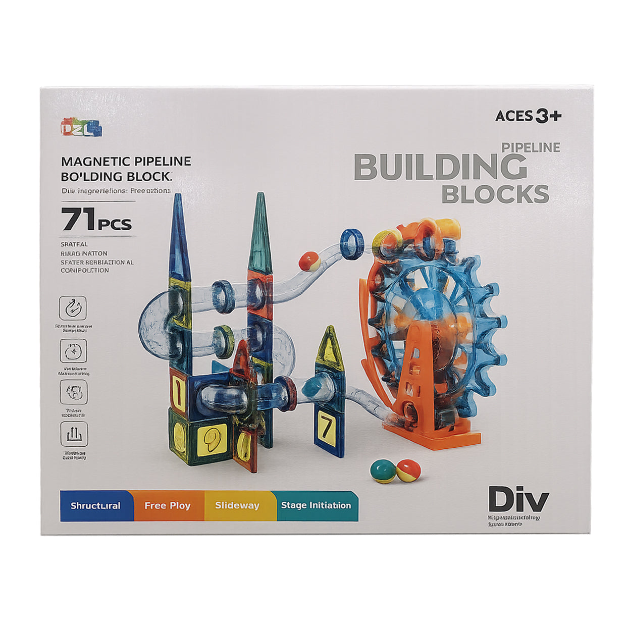 PLZ - Marble Run Magnetic Tiles Electric wheels with sound | 71pcs