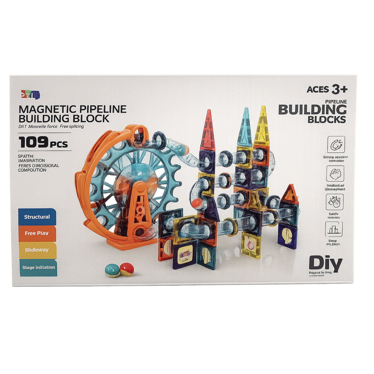 PLZ - Marble Run Magnetic Tiles Electric wheels with sound | 109pc