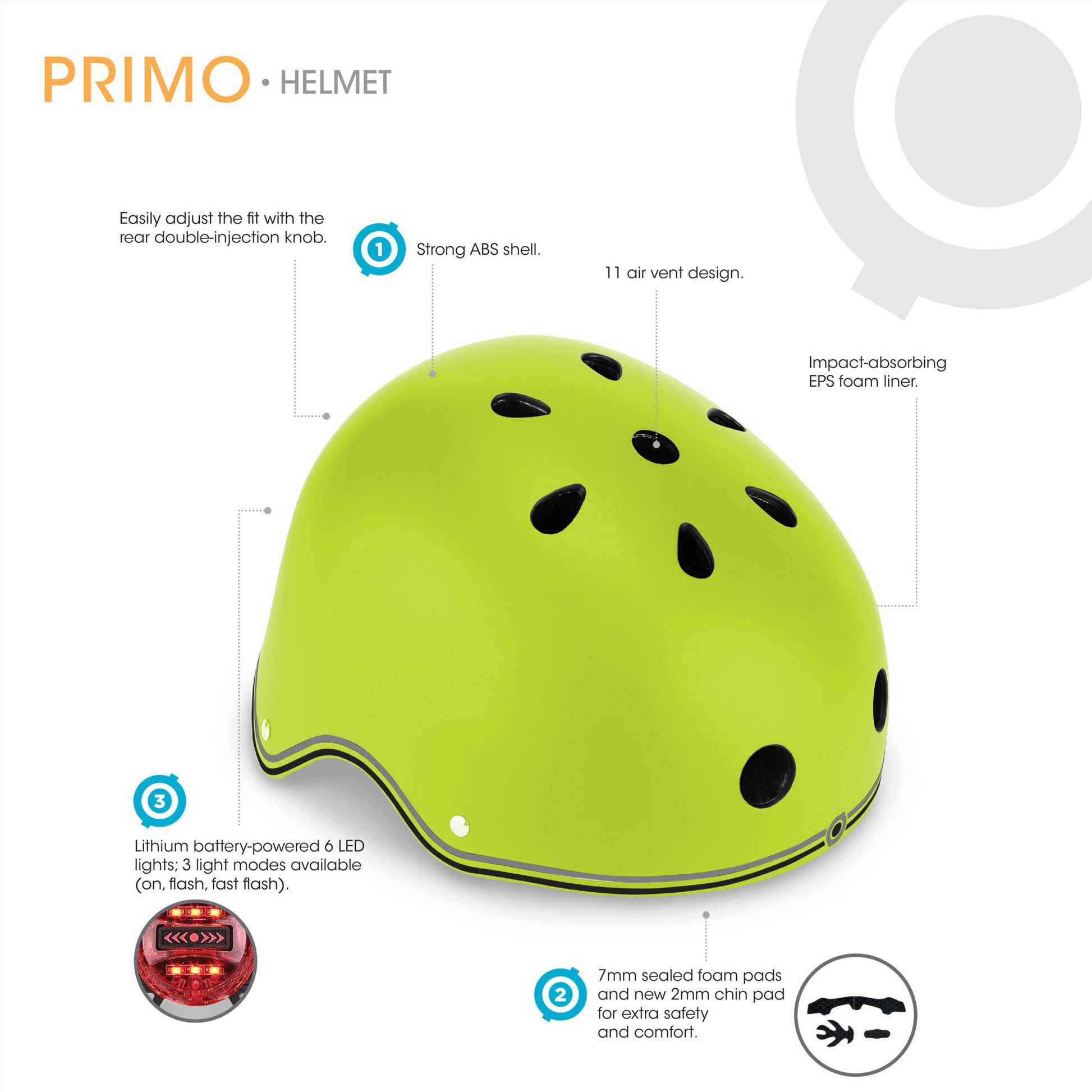 Globber - Helmet Primo Lights XS | 5 Years+ | Green Globber - Helmet Primo Lights XS | 5 Years+ | Green