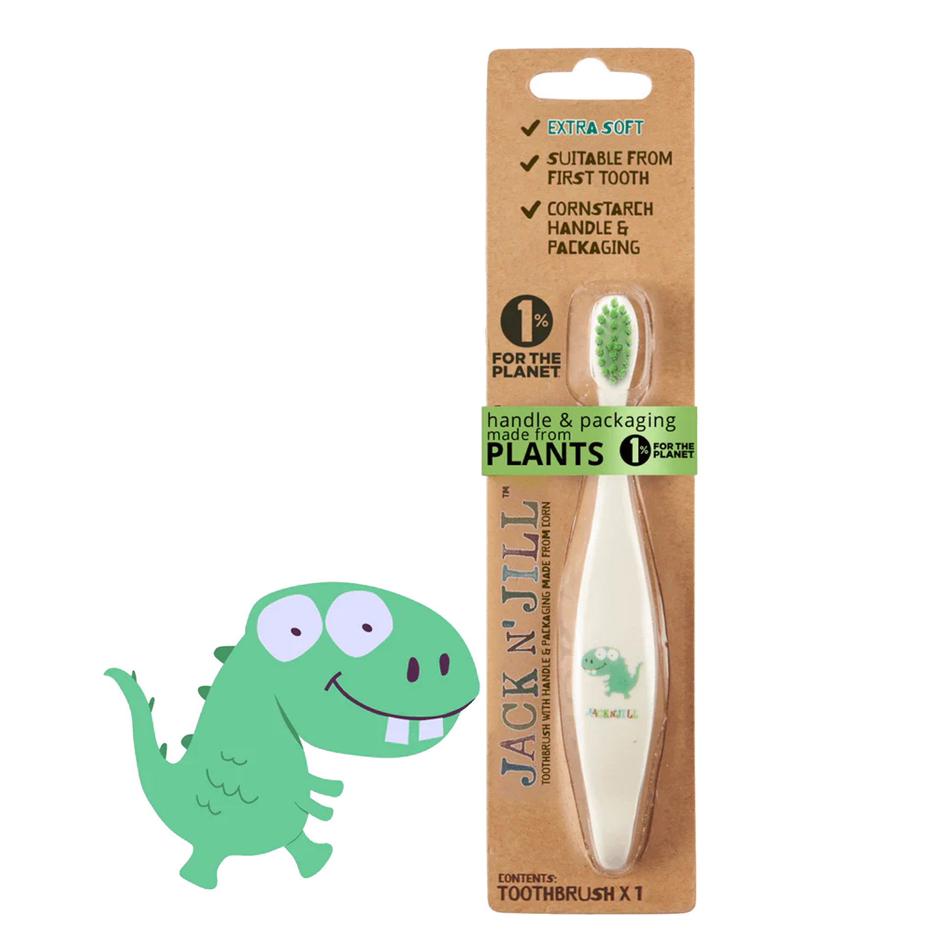 Jack N' Jill - Natural Biodegradable Toothbrush | Dino | Stage 1 Jack N' Jill - Natural Biodegradable Toothbrush | Dino | Stage 1