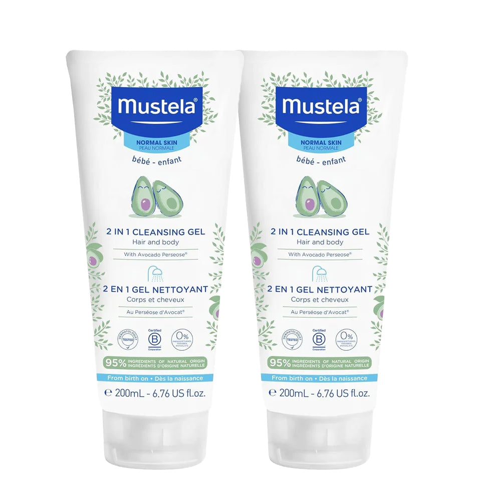 Mustela 2 in 1 Cleansing Gel with Avocado | Hair & Body 200ml X2 Mustela 2 in 1 Cleansing Gel with Avocado | Hair & Body 200ml X2