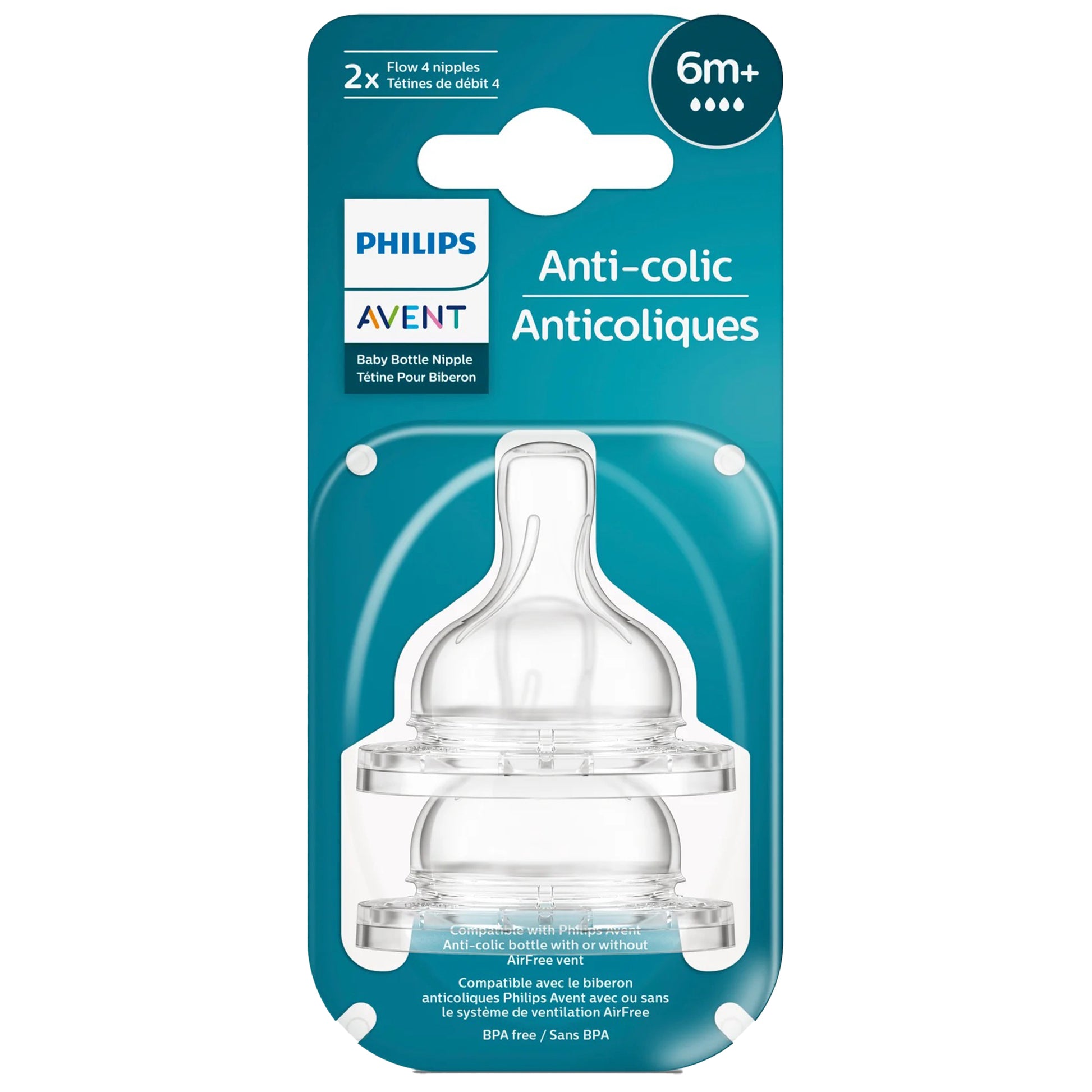 Philips Avent - Anti-Colic Nipple Teats Airflex | 6m+ | Flow 4 | 2 Pack Philips Avent - Anti-Colic Nipple Teats Airflex | 6m+ | Flow 4 | 2 Pack