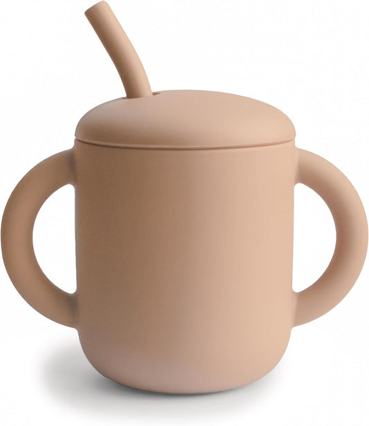 MUSHIE - Silicone Training Cup + Straw | Natural