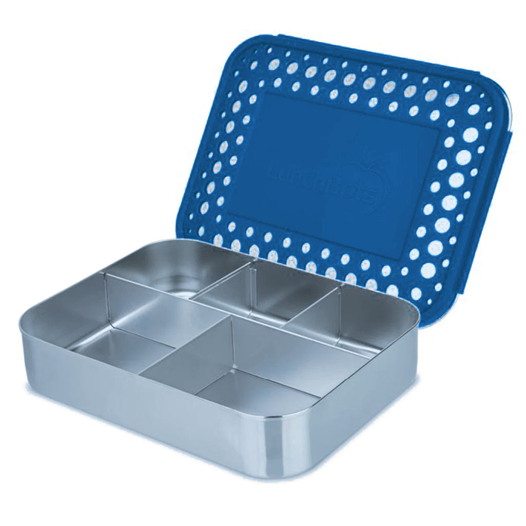 LunchBots - Large Cinco Bento Box | 5 Compartments | Blue LunchBots - Large Cinco Bento Box | 5 Compartments | Blue