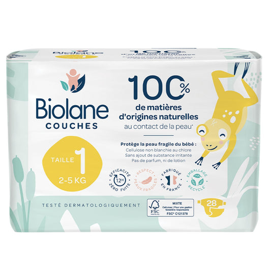 Biolane - Natural Diapers Size 1 | 2-5 kg | 28 Diapers