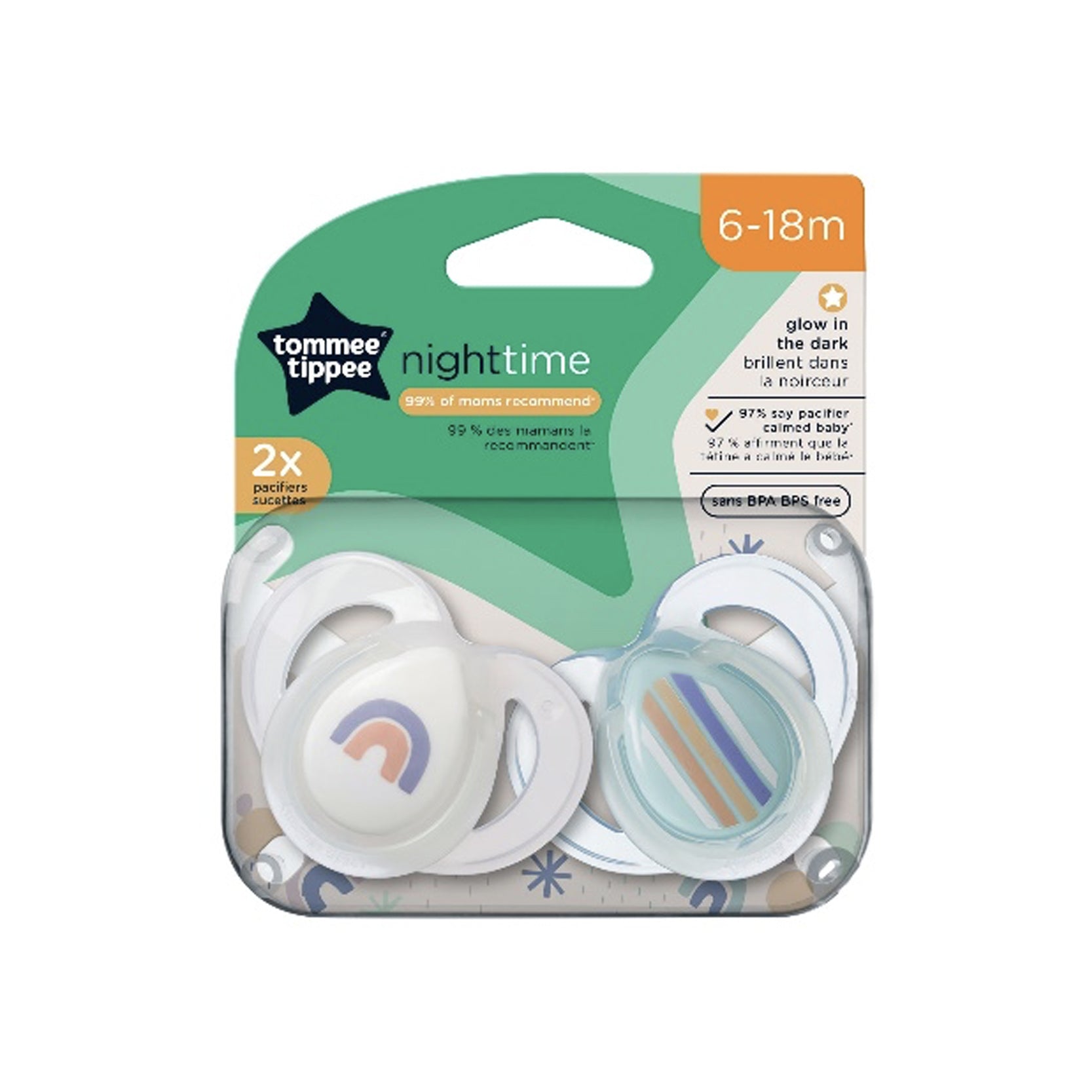 Tommee Tippee Night Soothers 6-18 months, X2 | Space Tommee Tippee Night Soothers 6-18 months, X2 | Space