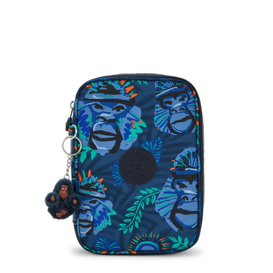 Kipling 100 PENS Large Pencil Case Blue Monkey Fun