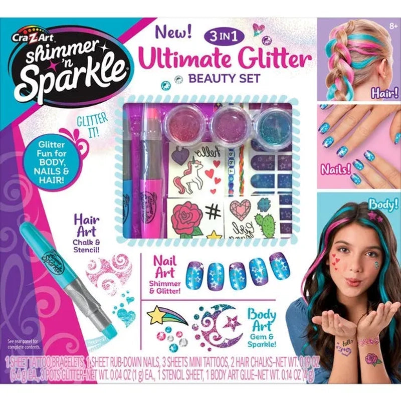Cra-Z-Art - Shimmer 'n Sparkle 3-in-1 Ultimate Glitter Beauty Set | 8Y+