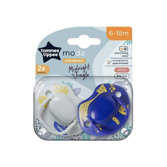 Tommee Tippee Moda Soother Midnight Jungle White | 2 Soothers 6 - 18 Months