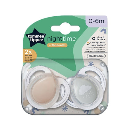 Tommee Tippee Night Time Soother | Glow in the Dark | 2 Soothers Green 0 - 6 Months