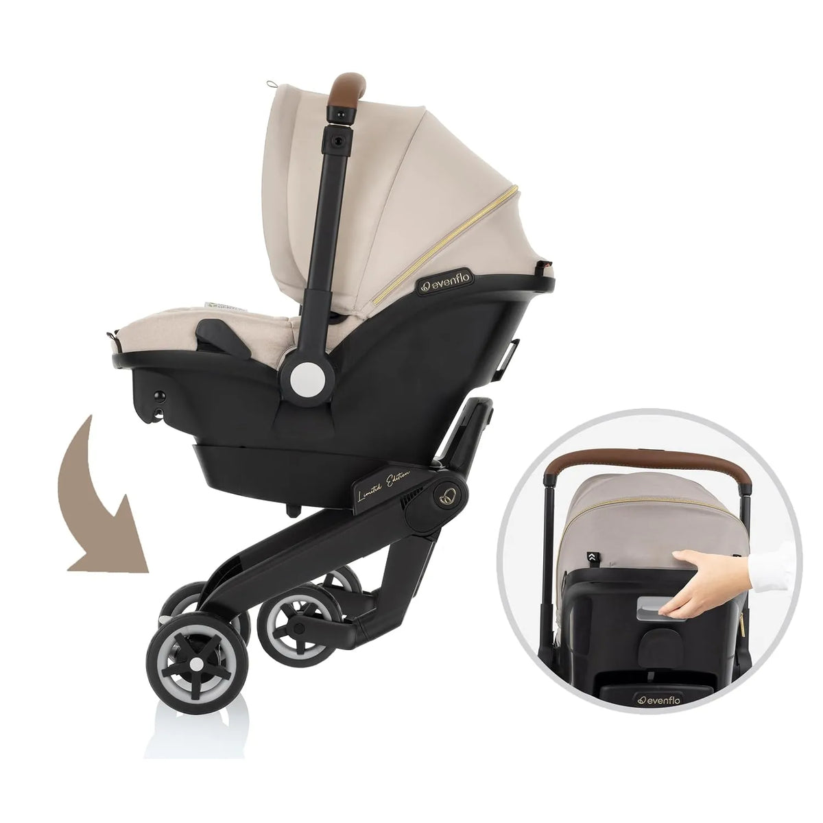Evenflo - Shyft DualRide Infant Car Seat & Stroller Combo | Limited Edition | Champagne