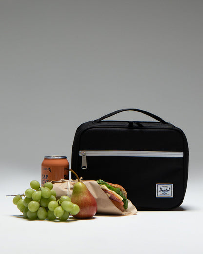 Herschel Pop Quiz Lunch Box Black 5L showing the clean, rectangular insulated lunch bag design