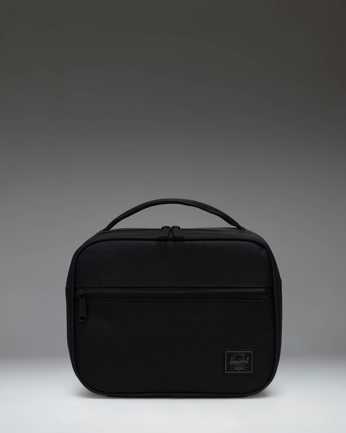 Herschel Pop Quiz Lunch Box Black Tonal 5L showing the clean, rectangular insulated lunch bag design