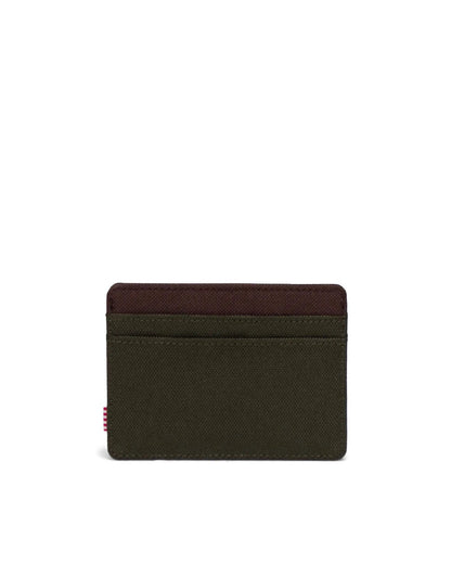 Herschel Charlie Cardholder in Ivy Green/Chicory Coffee - angle view