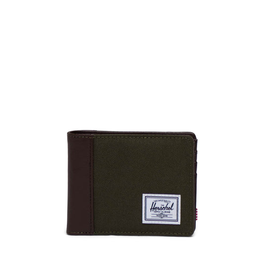 Herschel Hank Wallet in Ivy Green/Chicory Coffee - front view on white background