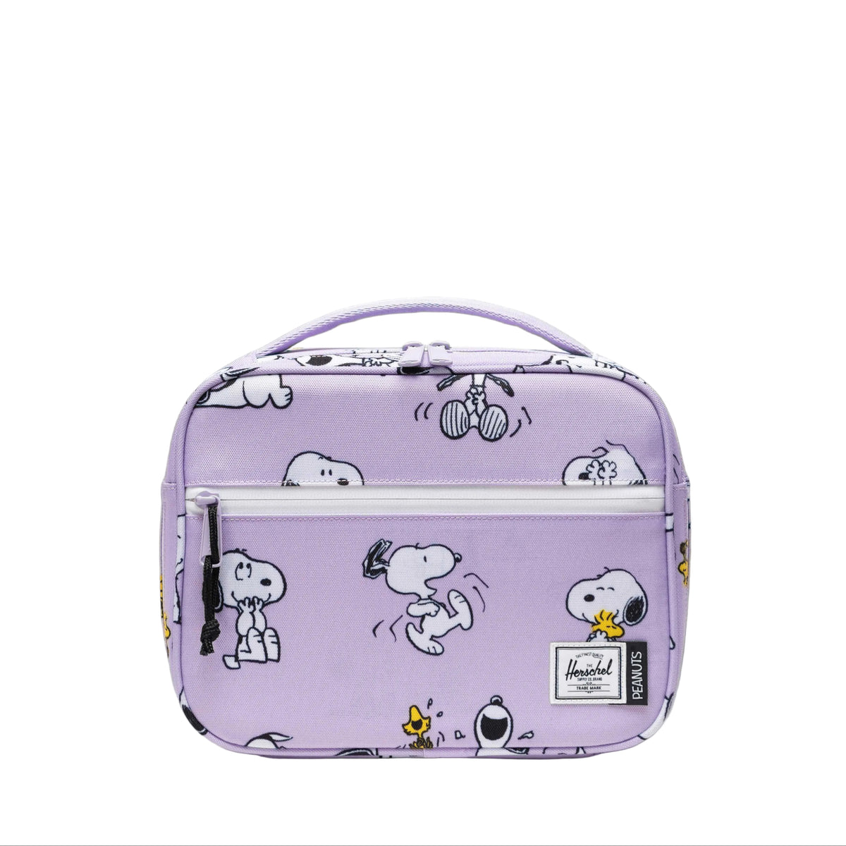 Herschel Peanuts Pop Quiz Lunch Box Snoopy and Woodstock Pastel Lilac - front