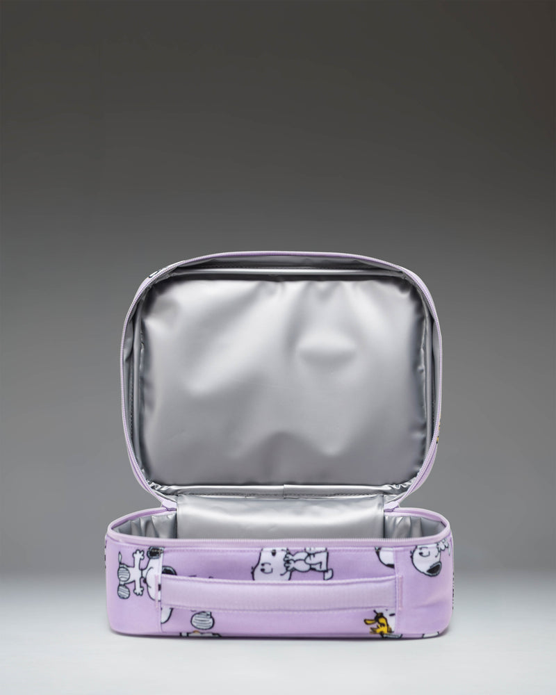 Herschel Peanuts Pop Quiz Lunch Box Snoopy and Woodstock Pastel Lilac - detail