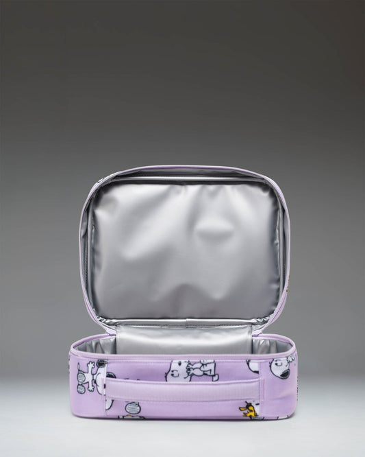 Herschel Peanuts Pop Quiz Lunch Box Snoopy and Woodstock Pastel Lilac - detail — BambiniJO Jordan