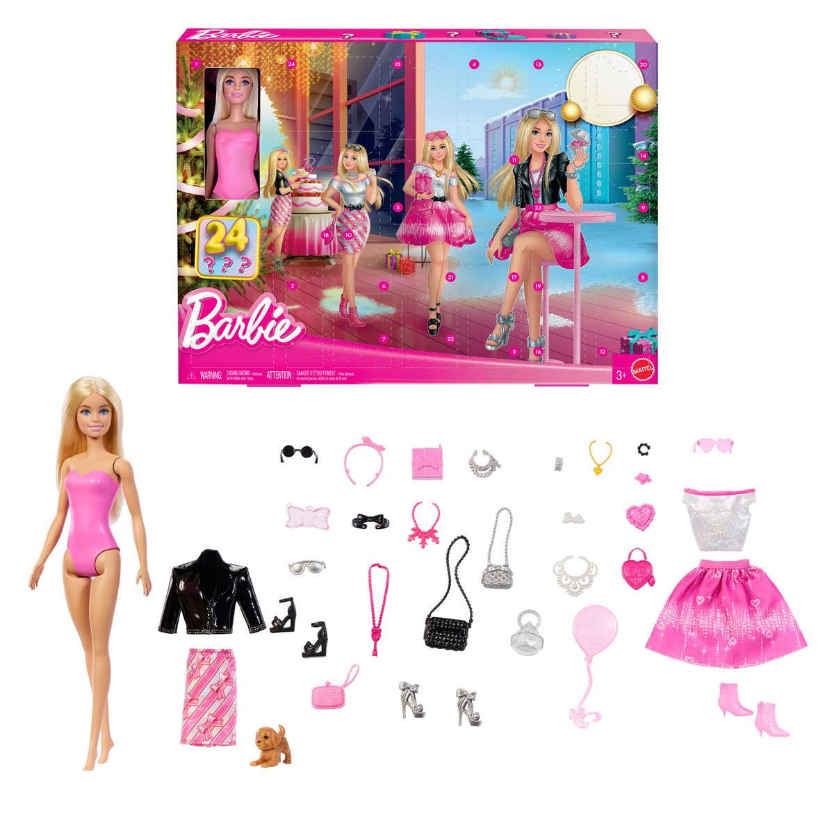 Barbie Fab advent calendar with blonde doll and 24 fashion surprises