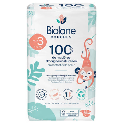Biolane - Natural Diapers Size 3 | 4-9 kg | 52 Diapers