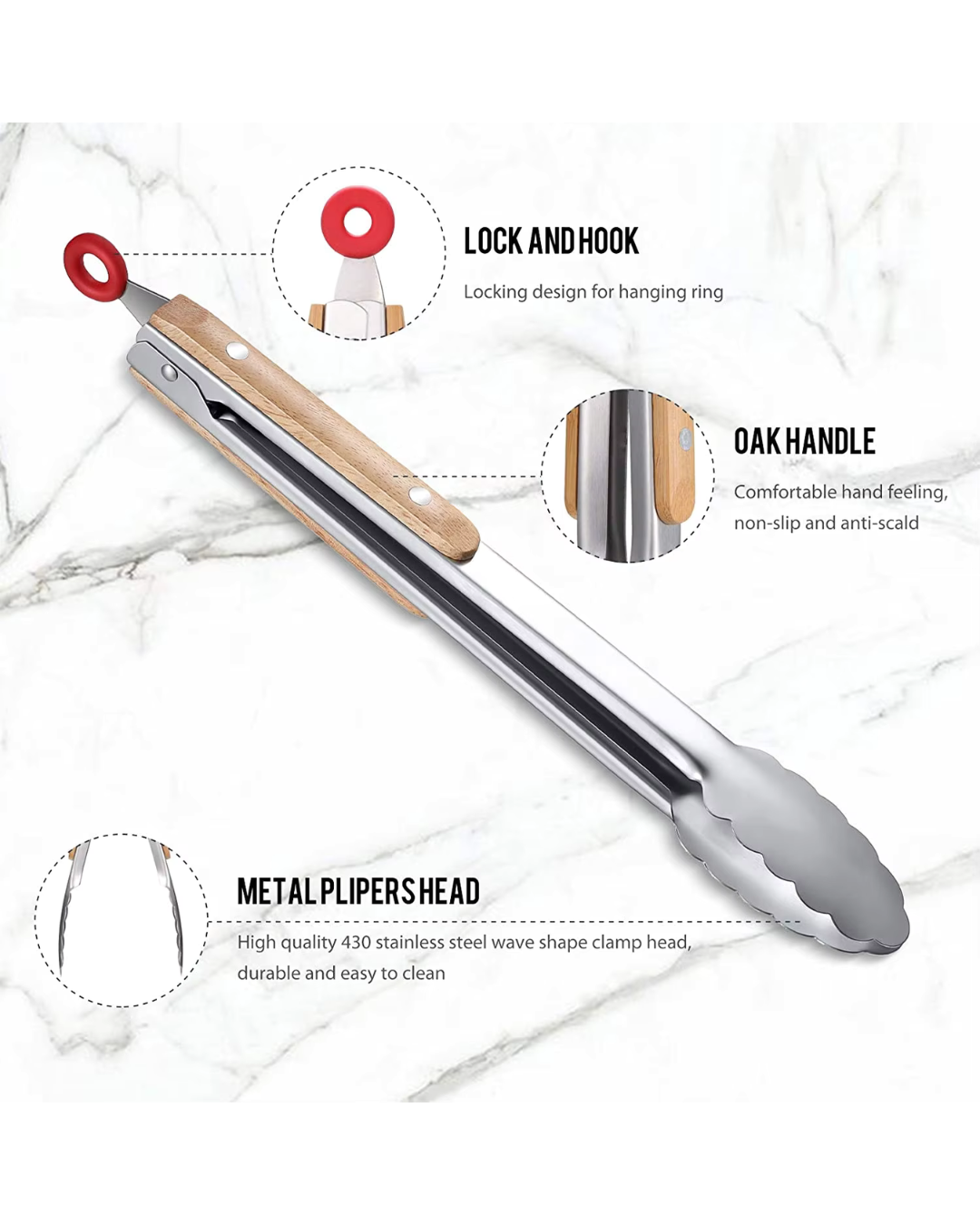 Stainless Steel BBQ Tong With Wooden Handle