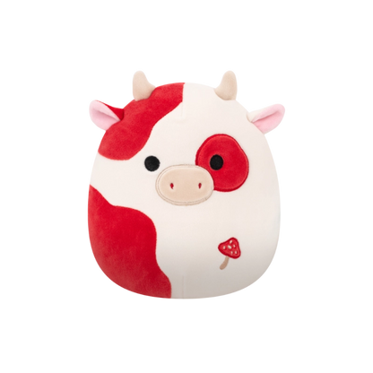 Squishmallows - Little Plush 7.5" Claudio the Cream and Burgundy Spotted Cow with Mushroom Embroidery | 1-6Y