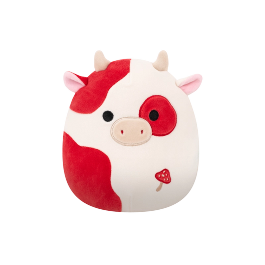 Squishmallows - Little Plush 7.5" Claudio the Cream and Burgundy Spotted Cow with Mushroom Embroidery | 1-6Y