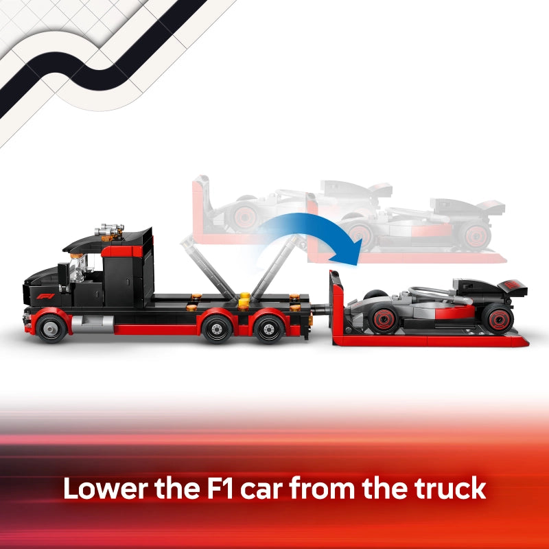 ليغو - شاحنة عرض فورمولا 1 مع سيارة سباق أودي | 508 قطعة | 7 سنوات فأكثر ليغو - شاحنة عرض فورمولا 1 مع سيارة سباق أودي | 508 قطعة | 7 سنوات فأكثر