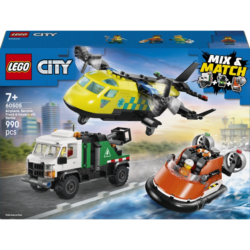Lego - Airplane, Service Truck & Hovercraft Remix | 990 Pcs | 7Y+ Lego - Airplane, Service Truck & Hovercraft Remix | 990 Pcs | 7Y+