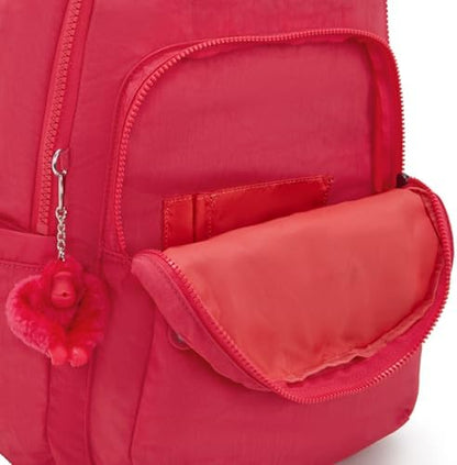 Kipling SEOUL Large Backpack - Resort Pink, monkey keychain charm
