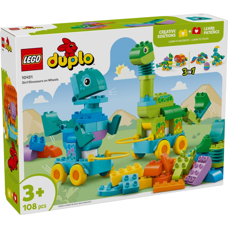 Lego - 3 in 1 Dinosaurs on Wheels | 108 Pcs | 3Y+ Lego - 3 in 1 Dinosaurs on Wheels | 108 Pcs | 3Y+