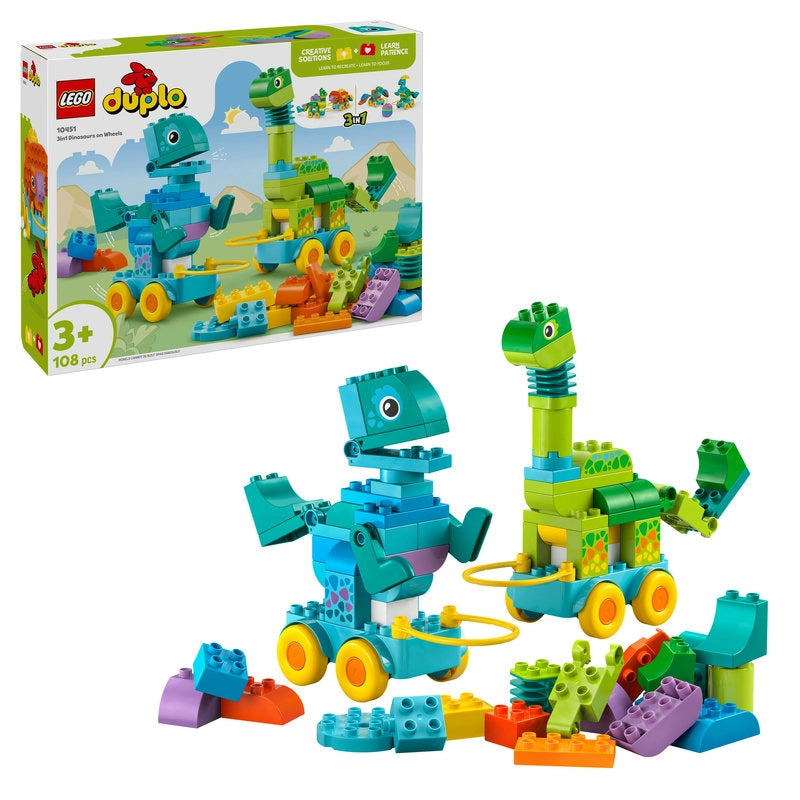 Lego - 3 in 1 Dinosaurs on Wheels | 108 Pcs | 3Y+ Lego - 3 in 1 Dinosaurs on Wheels | 108 Pcs | 3Y+