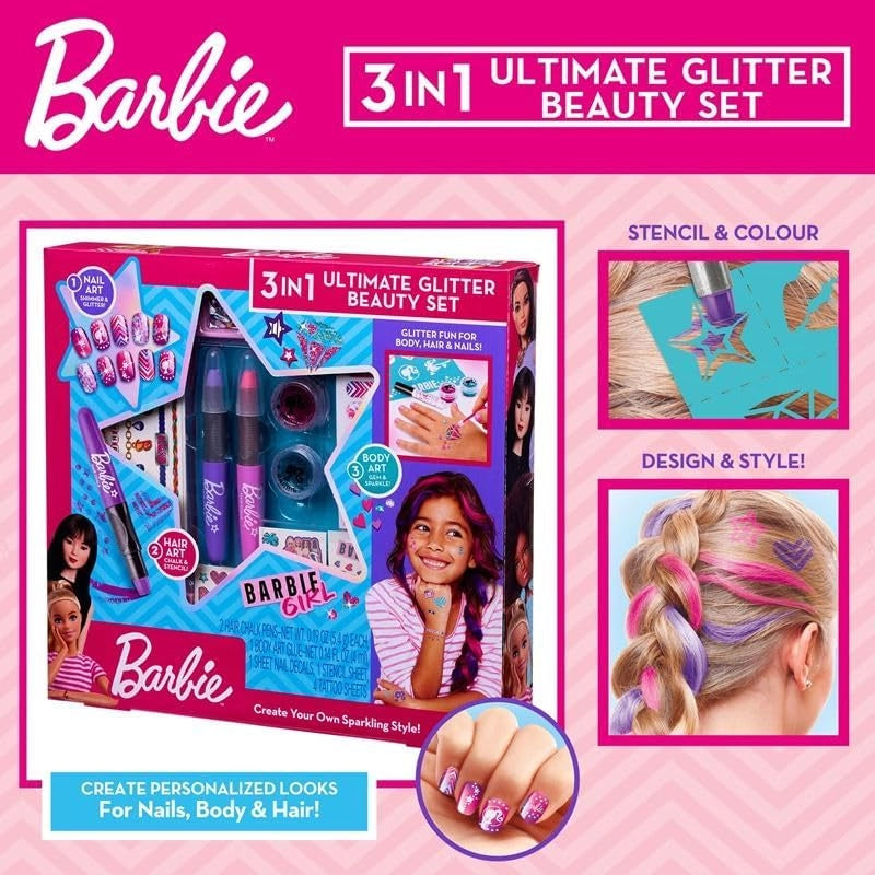 Cra-Z-Art - Barbie 3 in 1 Ultimate Glitter Beauty Set | 8Y+