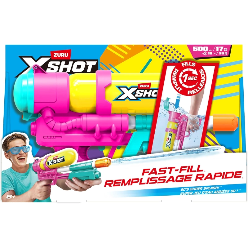 X-Shot - Water Fast Fill 80s Super Splash Water Blaster- Pink/Yellow | 6Y+