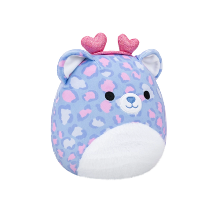 Squishmallows - Little Plush 7.5" Noam the Purple Patterned Leopard with Pink Sparkle Heart Headband | 1-6Y