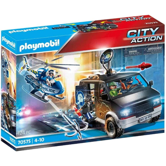 Playmobil - Helicopter Pursuit with Runaway Van- 124 Pcs | 4Y+