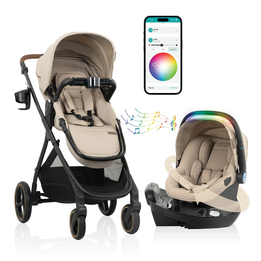 Evenflo - Shyft Intuiti+ Travel System with Revolve180 LiteMax NXT Rotating Infant Car Seat | Travertine