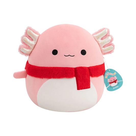 Squishmallows - Medium Plush 12" Archie the Dark Pink Axolotl with White Belly and Red Fuzzy Scarf | 1-6Y