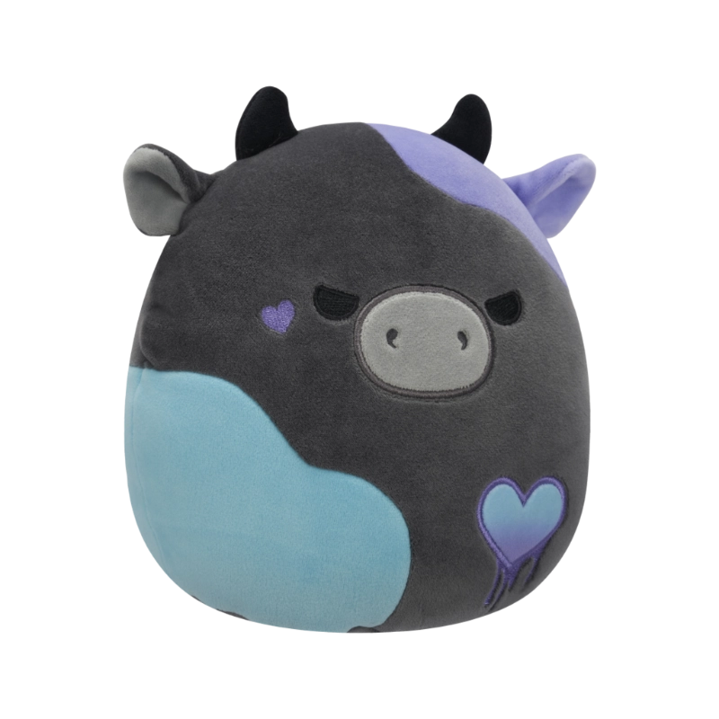Squishmallows - Little Plush 7.5" Smithereens the Charcoal Grey Cow with Teal and Purple Spots and Melting Heart Embroidery | 1-6Y