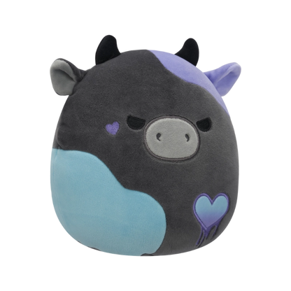 Squishmallows - Little Plush 7.5" Smithereens the Charcoal Grey Cow with Teal and Purple Spots and Melting Heart Embroidery | 1-6Y