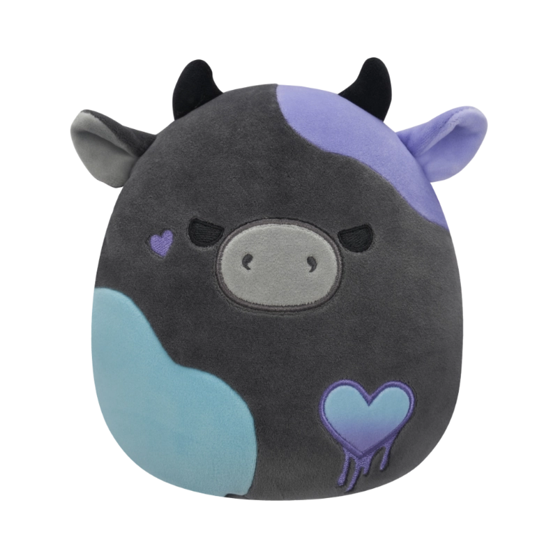 Squishmallows - Little Plush 7.5" Smithereens the Charcoal Grey Cow with Teal and Purple Spots and Melting Heart Embroidery | 1-6Y